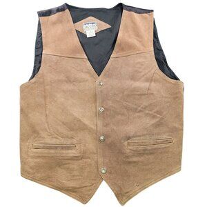 Jazzman Sportswear Large Mens Brown Genuine Leather Vest 4 Star Snap Closure
